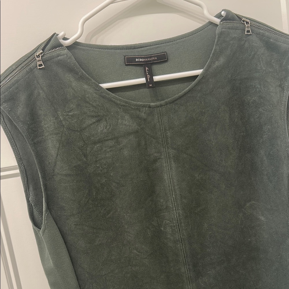 BCBG MaxAzria Dark Green Suede Dress - Picture 2 of 3